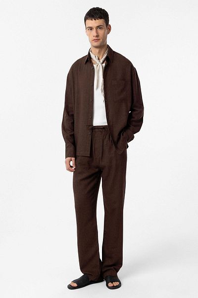 Antioch Brown Linen Blended Relax Fit Men's Shirt