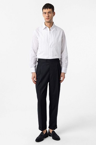 Antioch Navy Blue High Waist Italian Mold Pleated Men's Trousers
