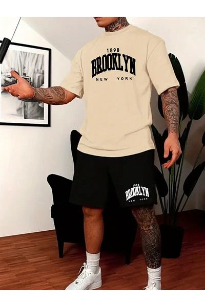 NEW TRENDY COLLECTİON Summer Men's Set Fashion T-Shirt and Sports Shorts Two Pieces