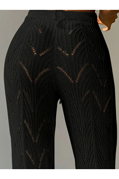 trend_ermege Moda Luna Women's High Waist Lace-Up Patterned Knitwear Beach Pants