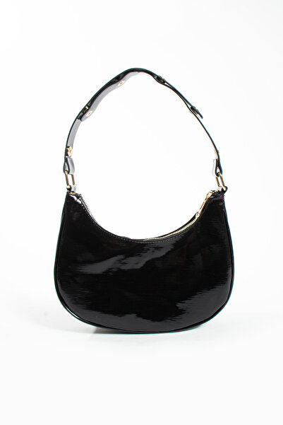 KOÇAK ÇANTA Γυναικεία δερμάτινη τσάντα ώμου από λουστρίνι μπαγκέτα με κουμπωτ...