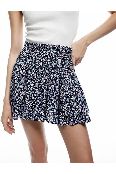 Koton Fusta de damă cu model floral din viscoză cu volan 5sal70006ıw