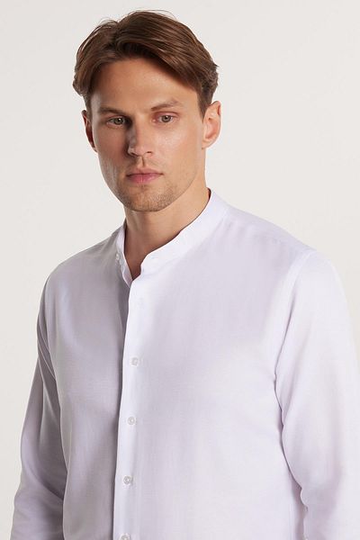 Tudors Bílá Slim Fit bavlněná košile - dlouhý rukáv, převládající límec