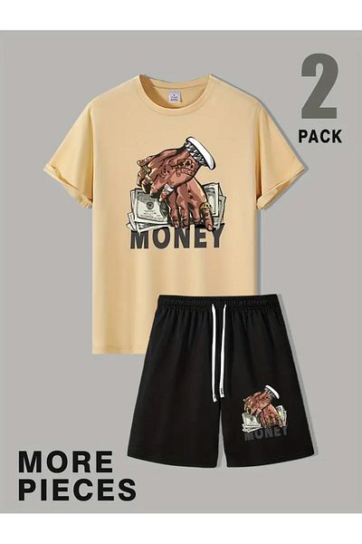 NEW TRENDY COLLECTİON New Men's Fashion Hand-Held Money Printed Men's 2 Piece Casual and Comfortable Suit