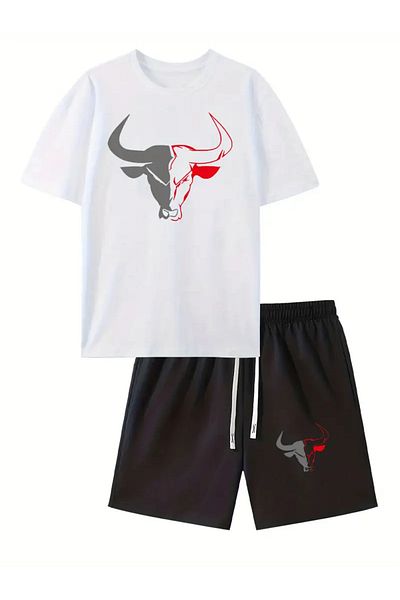 Minikelya Men's 2Pcs Casual Sportswear Set, Crew Neck Short Sleeve T-Shirt