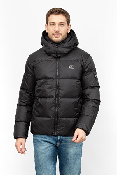 Calvin Klein Men's Winter Feather Padded Hooded Zippered Black Coat J30J325946 Beh