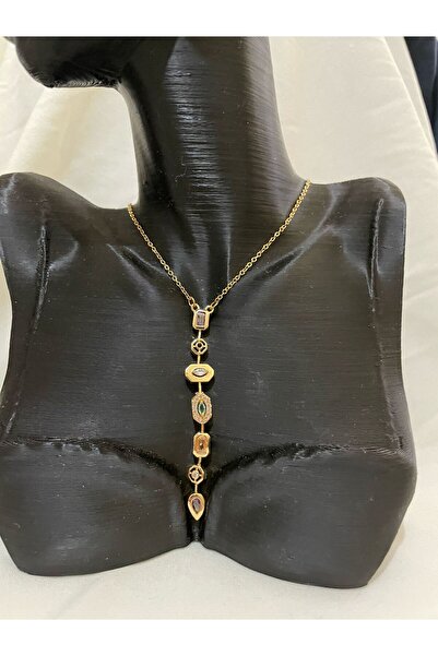 lavantebutik قلادة حجر ملون على شكل حرف Y قلادة من الفولاذ 316 لتر مقاس 50 سم