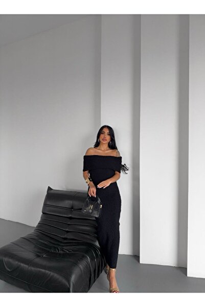 Cistern İstanbul Γυναικείο μακρύ πλεκτό φόρεμα με μαύρο γιακά Madonna