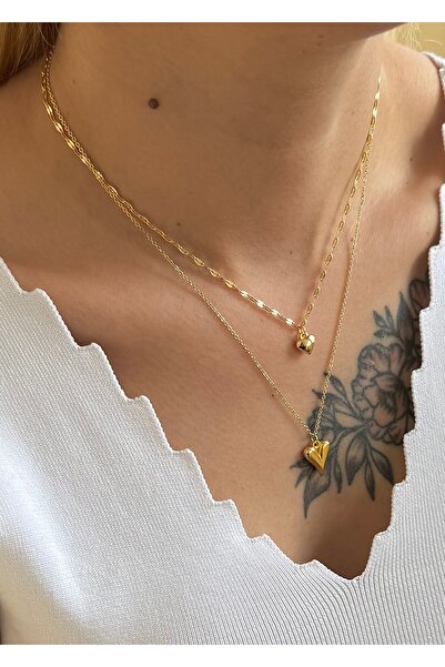 takıtarzım Barley Chain Gold Women's Combined Necklace