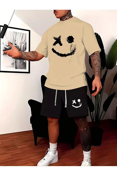 Minikelya 2Pcs Men Fashion Personality Devil Smile Letter Printed Comfortable Casual