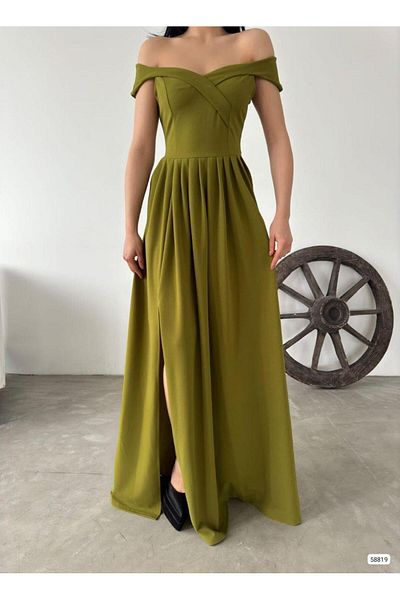 Modafeminen Βραδινό φόρεμα με λαιμόκοψη καγιάκ μακρύ βραδινό φόρεμα 58819 φιστικοπράσινο