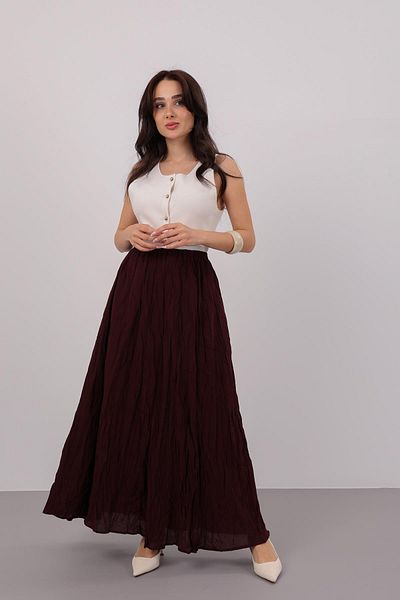 FACETTE Fusta midi de damă bordeaux cu talie elastică