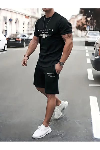 Minikelya Men's Casual Printed T-Shirt and Shorts Set