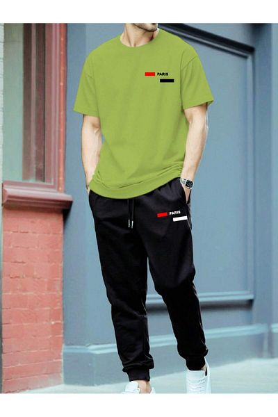 PENTHİLUS Tricou cu mânecă scurtă pentru bărbați, pantaloni și cămașă casual cu imprimeu englezesc Paris