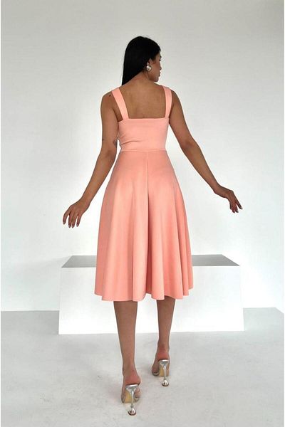 Modafeminen Scuba Fabric Flared Skirt Strap Evening Dress and Graduation Dress 581800 Powder