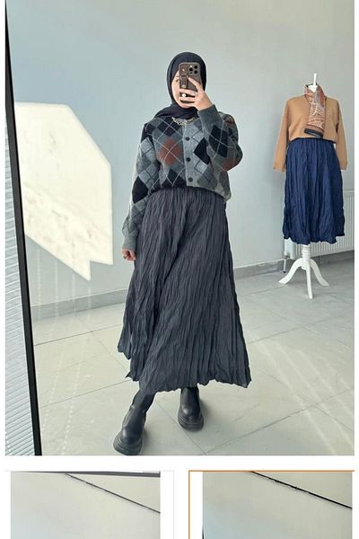 FLEX FASHION Elastic Waist Crinkle Micro Long Women's Crush Skirt