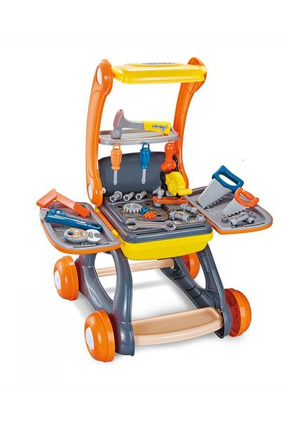 Fitness World 2 in 1 Kids Educational Workshop Tool Cart and Shopping Cart Playset with Multiple Accessories