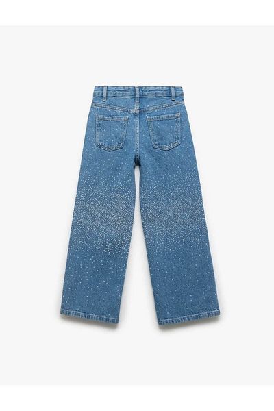 Koton Stone Detailed Indigo Girl's Jean Trousers 5Skg40123Ad