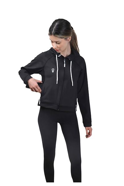 Lioness Activewear Black Women's Crop Sweatshirt Zip Back Low-Cut Hooded Sweatshirt