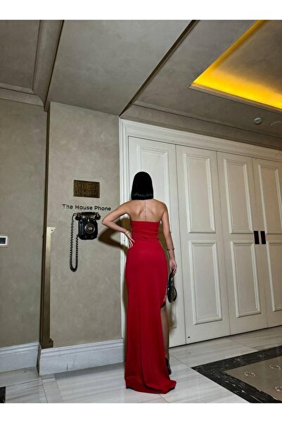 Modafeminen Straplez Parlak Uzun Abiye Elbise 583121 Kirmizi