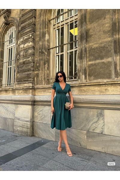 Modafeminen Φόρεμα με διπλό γιακά Midi Flared 582932 Emerald