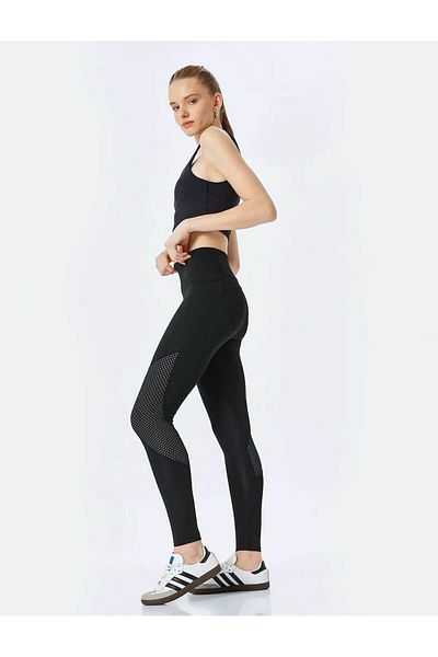 Koton Leggings de damă negri sport slim fit cu talie înaltă din tul 5sak40172nk