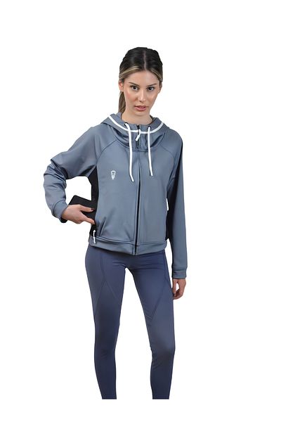 Lioness Activewear Gray Women's Crop Sweatshirt Zip Back Low-Cut Hooded Sweatshirt