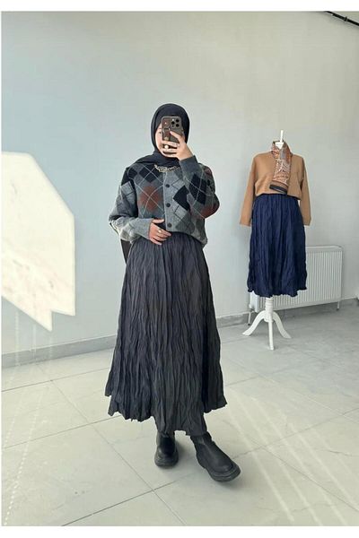 FLEX FASHION Elastic Waist Crinkle Micro Long Women's Crush Skirt