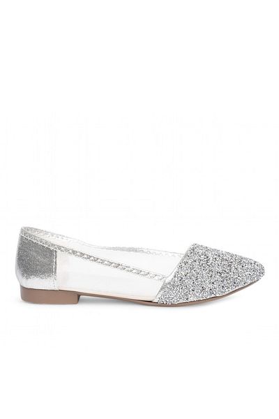 Best Group New Season Women's Silver Small Stone Mesh Comfortable Ballerinas