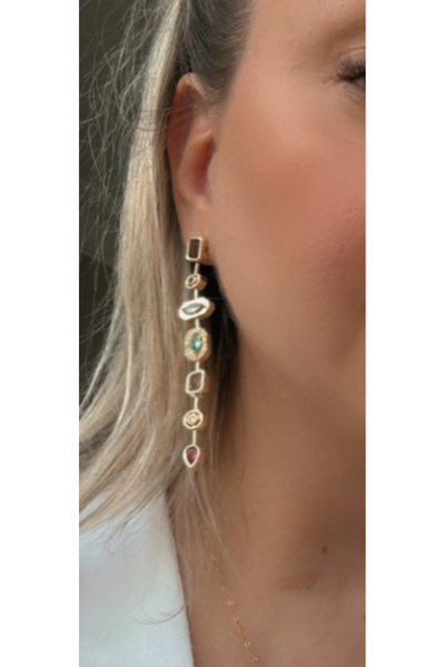 bellss shop أقراط تصميم حجر متعدد الألوان