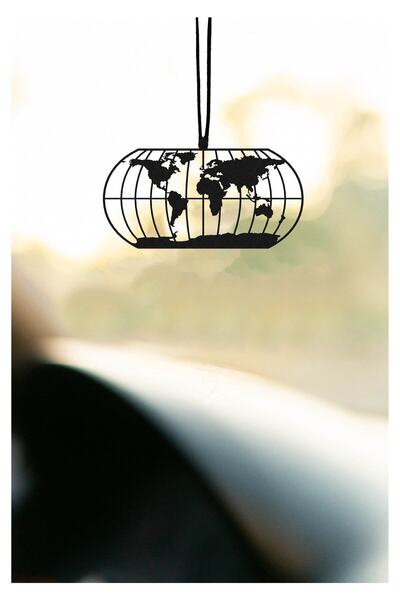 mufamet Araba Süsü Metal Dünya Haritası Dikiz Aynası Süsü Mfmt00026