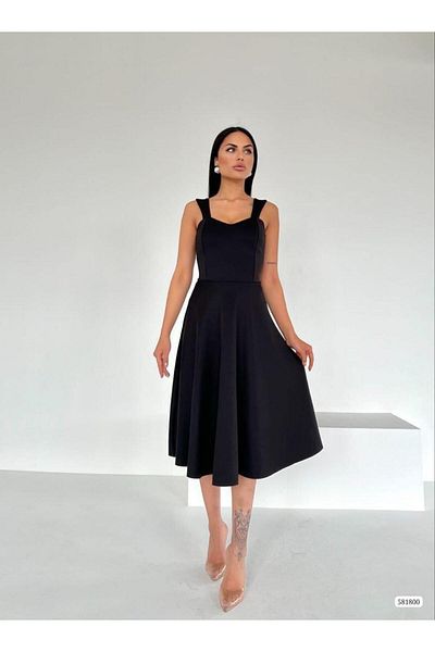 Modafeminen Scuba Fabric Flared φούστα με λουράκι βραδινό φόρεμα και φόρεμα αποφοίτησης 581800 Μαύρο