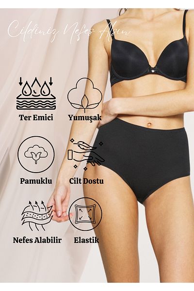 red iç giyim Women's High Waist Wide Brim Lycra Cotton Panties - Battal Size 5 Pack Bato