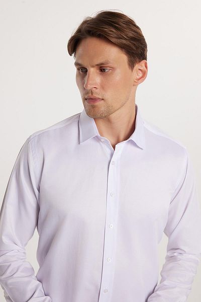 Tudors Pánská moderní Slim Fit obyčejná saténová bavlněná bílá košile