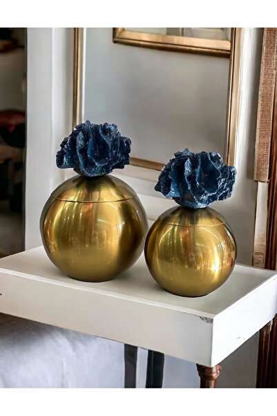 ArzzHome Dekoratif 2 Li Mercan Kutu Eskitme & Koyu Lacivert