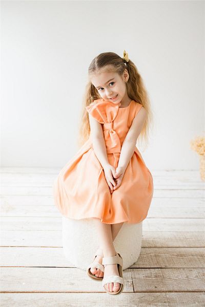 miabambim Bow Detailed Girl's Dress Salmon Salmon