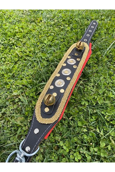 Sürmeli Tasma Puppy Kangal Dog Collar with 2 Bells Buffalo Leather