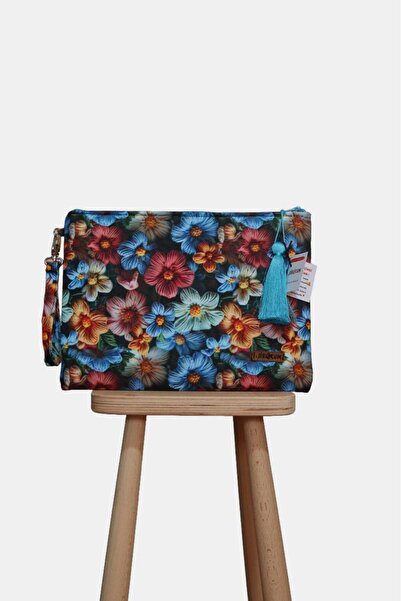 BUSRAKAZANCDESİGN Örgü Çiçek Desenli Portföy Clutch El Çantası, Kadın Çantası