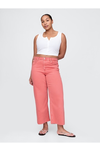 GAP Kadın Pembe High Rise Stride Wide-Leg Ankle Jean Pantolon