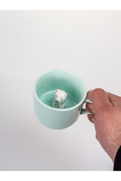 MUKKO HOME Porcelain Mug with 3D Cute Animal Figure 230 ml Mint Color Coffee Tea Cup