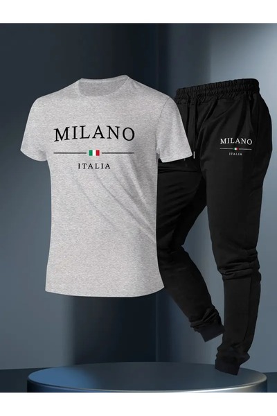 PAVRO Men's Black Milano Printed Oversize Tracksuit Suit