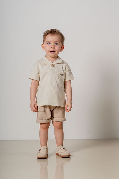 bombe Baby Kids Beige Cotton Shorts 2-Piece Comfortable Set Trend Fashion Bottom Top Set