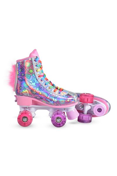 OEM Patine cu rotile pentru fetite Byox Unicorn Roz M, Marime reglabila 35- 38, Roti cu LED