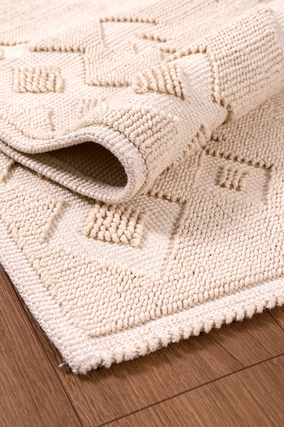 havvanahome Doğal Pamuklu 2'li Banyo Paspas Seti 50x80 80x150 Cm - Krem