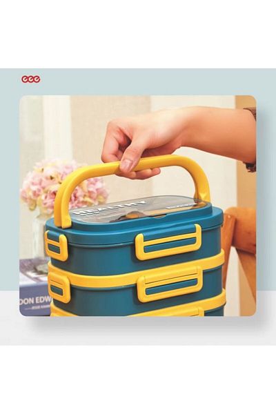 Tantitoni 1.65 Liter 2-Tier Food Carrying Container with Plate, Fork and Spoon