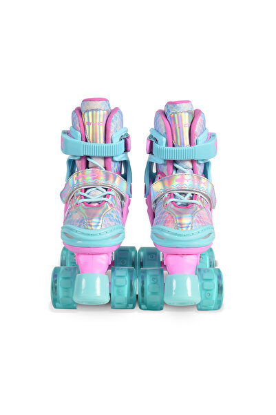 OEM Byox Ariel Pink Blue Girls' Inline Skates, Adjustable Sizes 26-29, LED Wheels