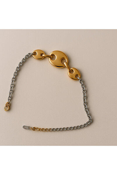 lampara - Altın Renk Taş Detaylı Ayarlanabilir Paslanmaz Çelik Bileklik