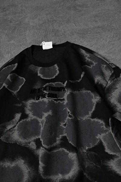 Slatra Men's Black Cloud Effect Flock Print Oversize Tshirt