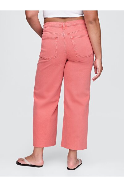 GAP Kadın Pembe High Rise Stride Wide-Leg Ankle Jean Pantolon