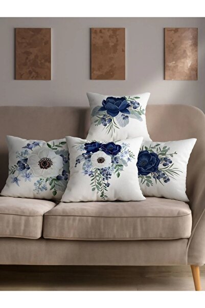 ALAMODECOR Set de cu imprimeu huse de pernă pentru scaun, cu model de trandafiri albastru și alb, cu două fețe, Digital B